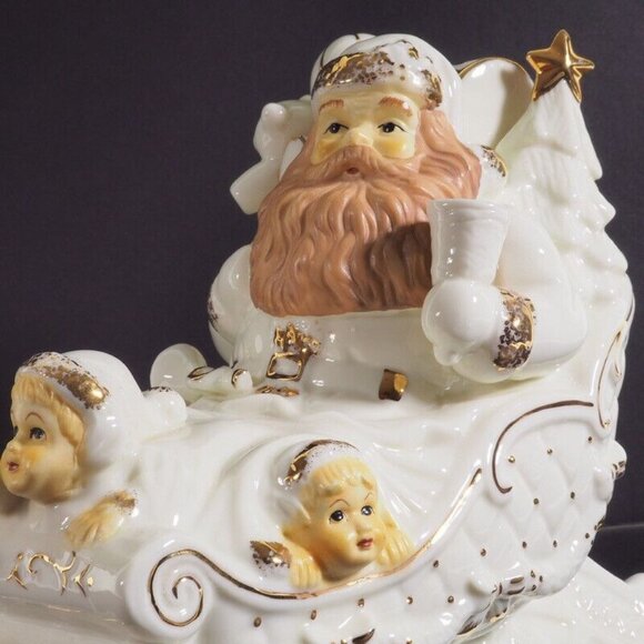 Vintage Musical Baum Brothers Formalite Santa & Children Ceramic Sleigh Decorati - Picture 8 of 9